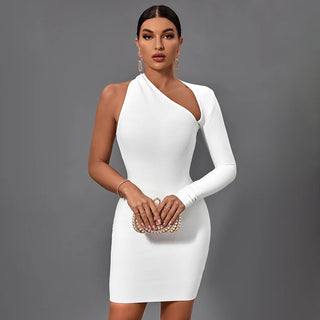 Ships in 2 to 5 Days – 2025 Summer White One-Shoulder Bodycon Mini Dress - Elegant Evening Dress for Women