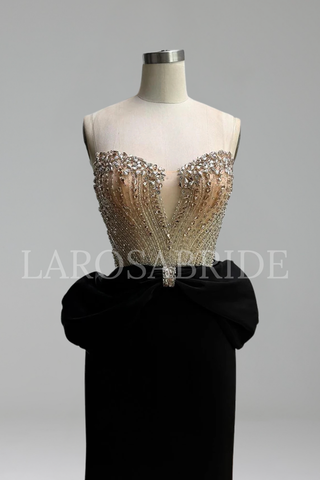 Crystal Beaded Bow Mermaid Gown - LAROSABRIDE