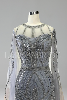 Beaded Mermaid Dress with Cape Sleeves - LAROSABRIDE
