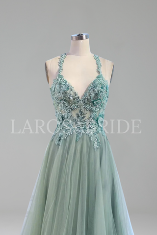 Beaded Appliques A Line Dress - LAROSABRIDE