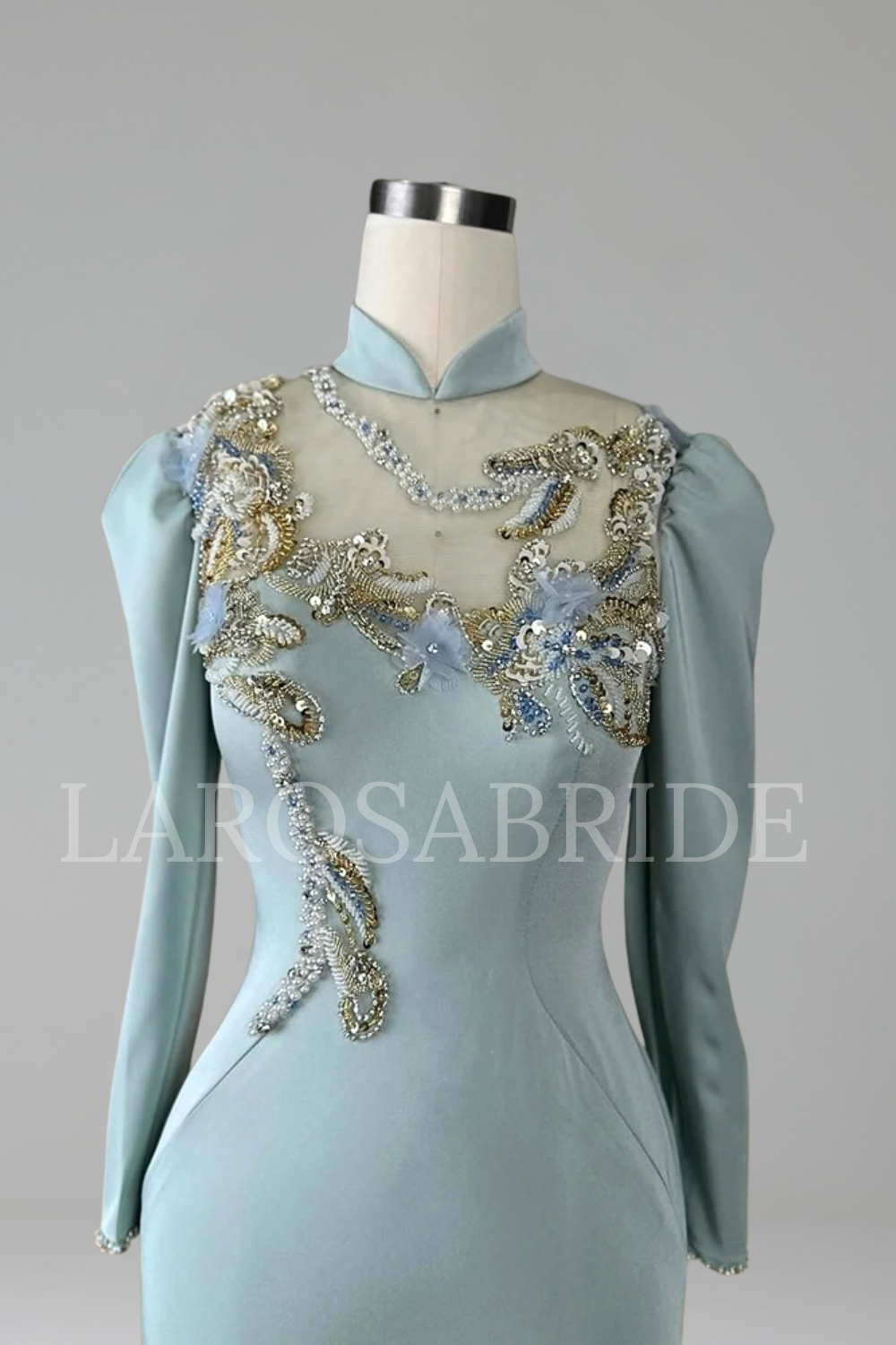 Mermaid Beaded Satin Evening Dress - LAROSABRIDE