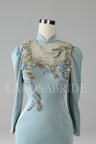 Mermaid Beaded Satin Evening Dress