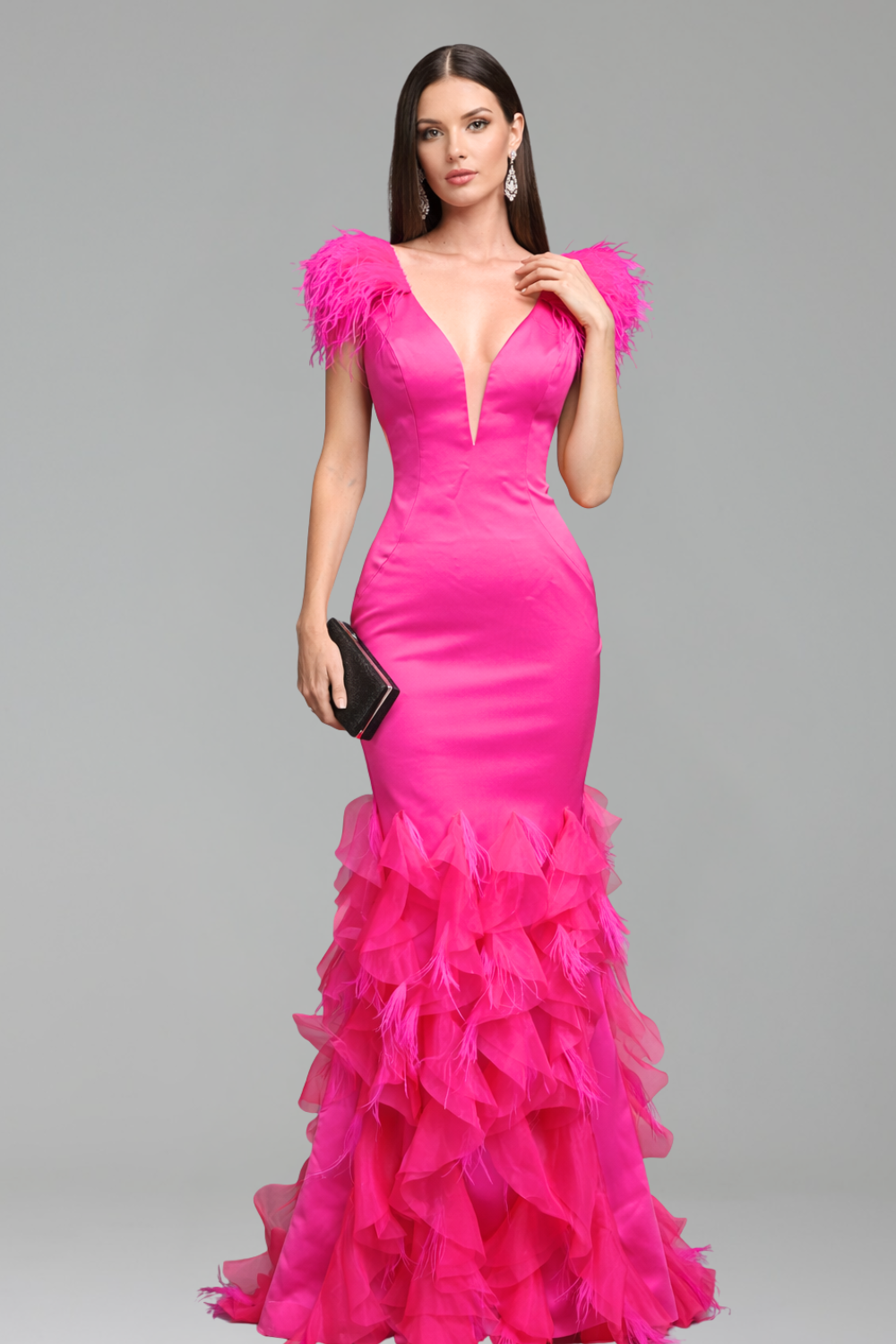 Feather Ruffle Mermaid Gown - LAROSABRIDE