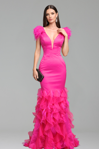 Feather Ruffle Mermaid Gown