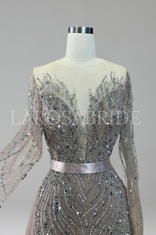 Lace Beaded Mermaid Gown - LAROSABRIDE