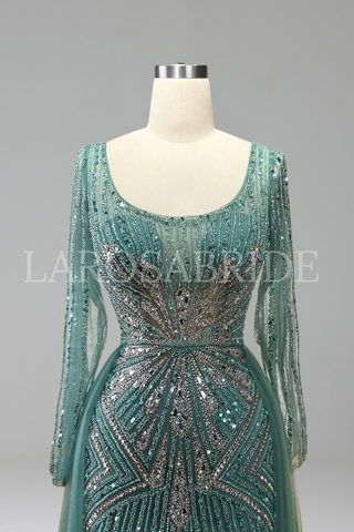 Beaded Mermaid Overskirt Split Gown - LAROSABRIDE