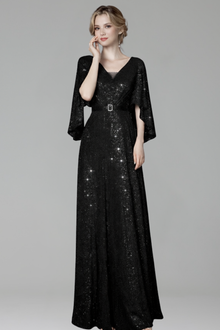 V-Neck Sequin A-Line Gown-Larosabride