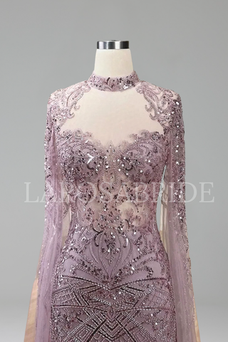 Beaded Cape Mermaid Dress - LAROSABRIDE