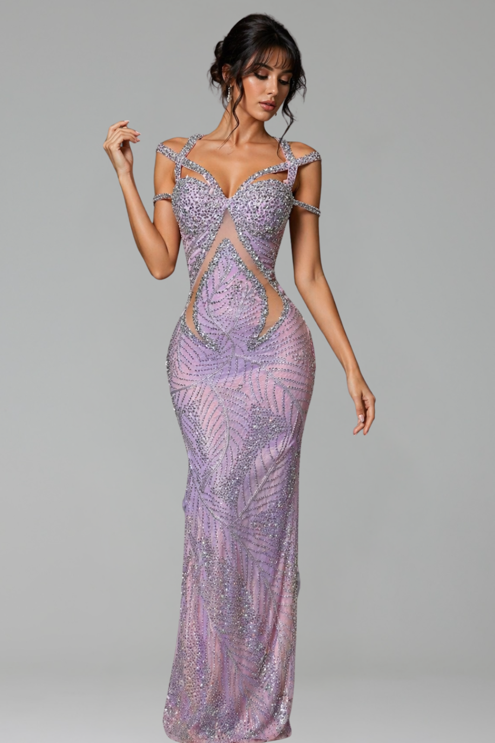 Crystal Cutout Sheer Mesh Gown - LAROSABRIDE