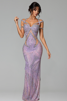 Crystal Cutout Sheer Mesh Gown - LAROSABRIDE