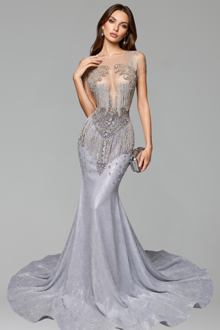 Beaded Fringe Mermaid Evening Dress - LAROSABRIDE