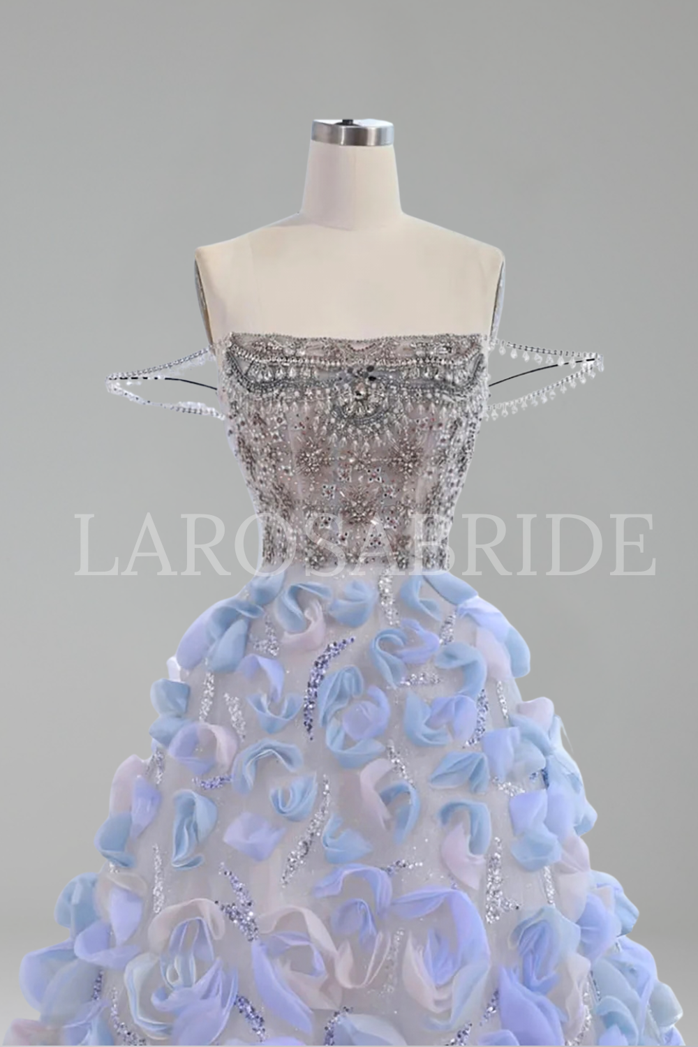 Crystal Beaded Floral Ball Gown - LAROSABRIDE