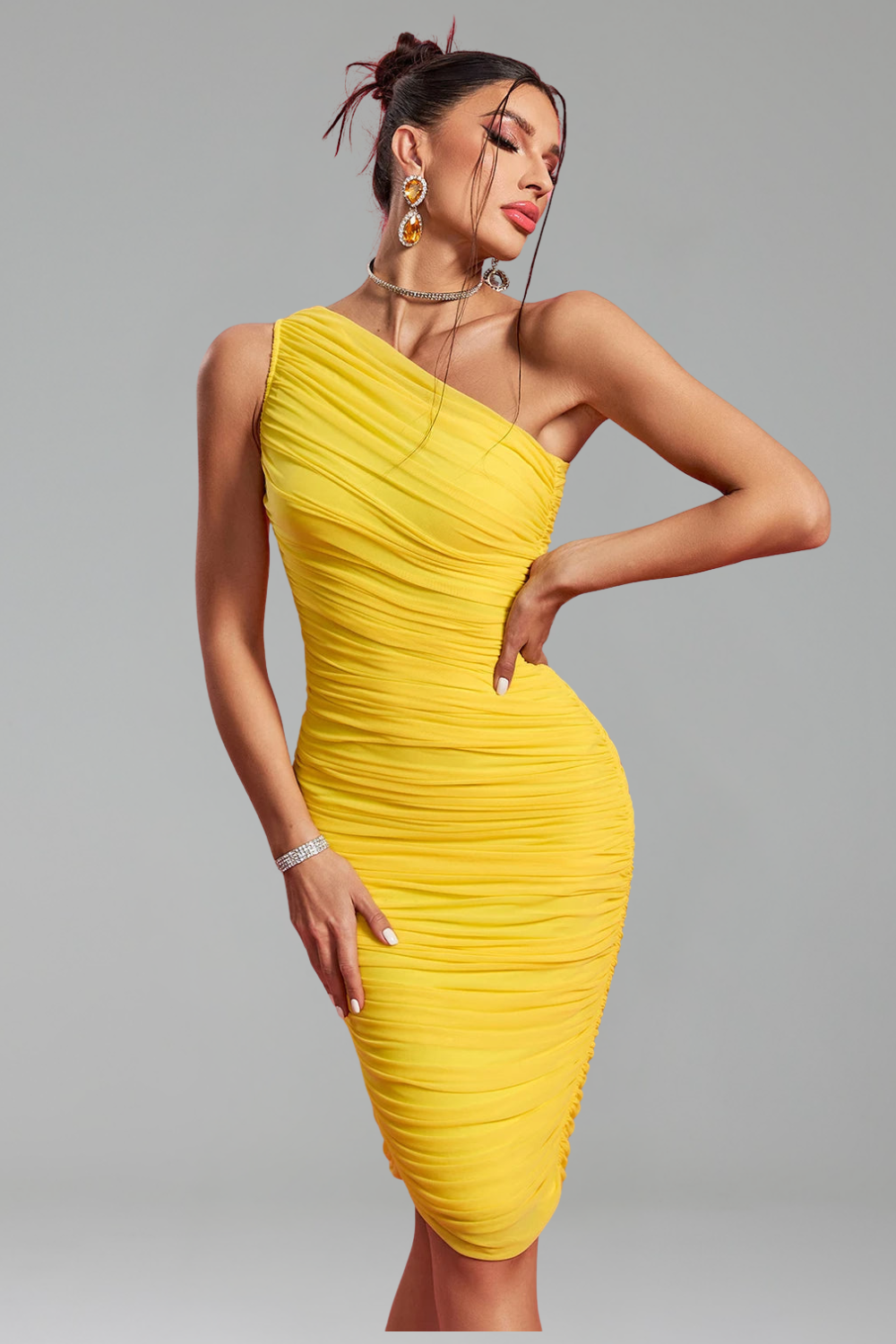 One-Shoulder Bodycon Midi Dress-Larosabride