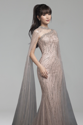 Beaded Cape Mermaid Gown-Larosabride
