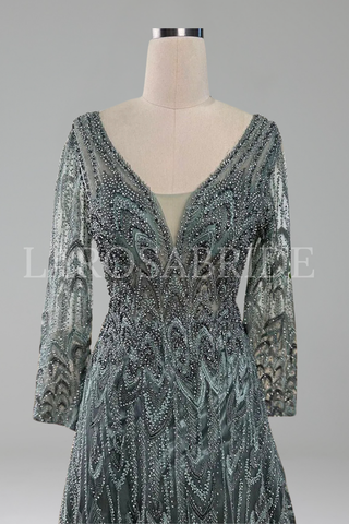 Lace Beaded A-Line Gown