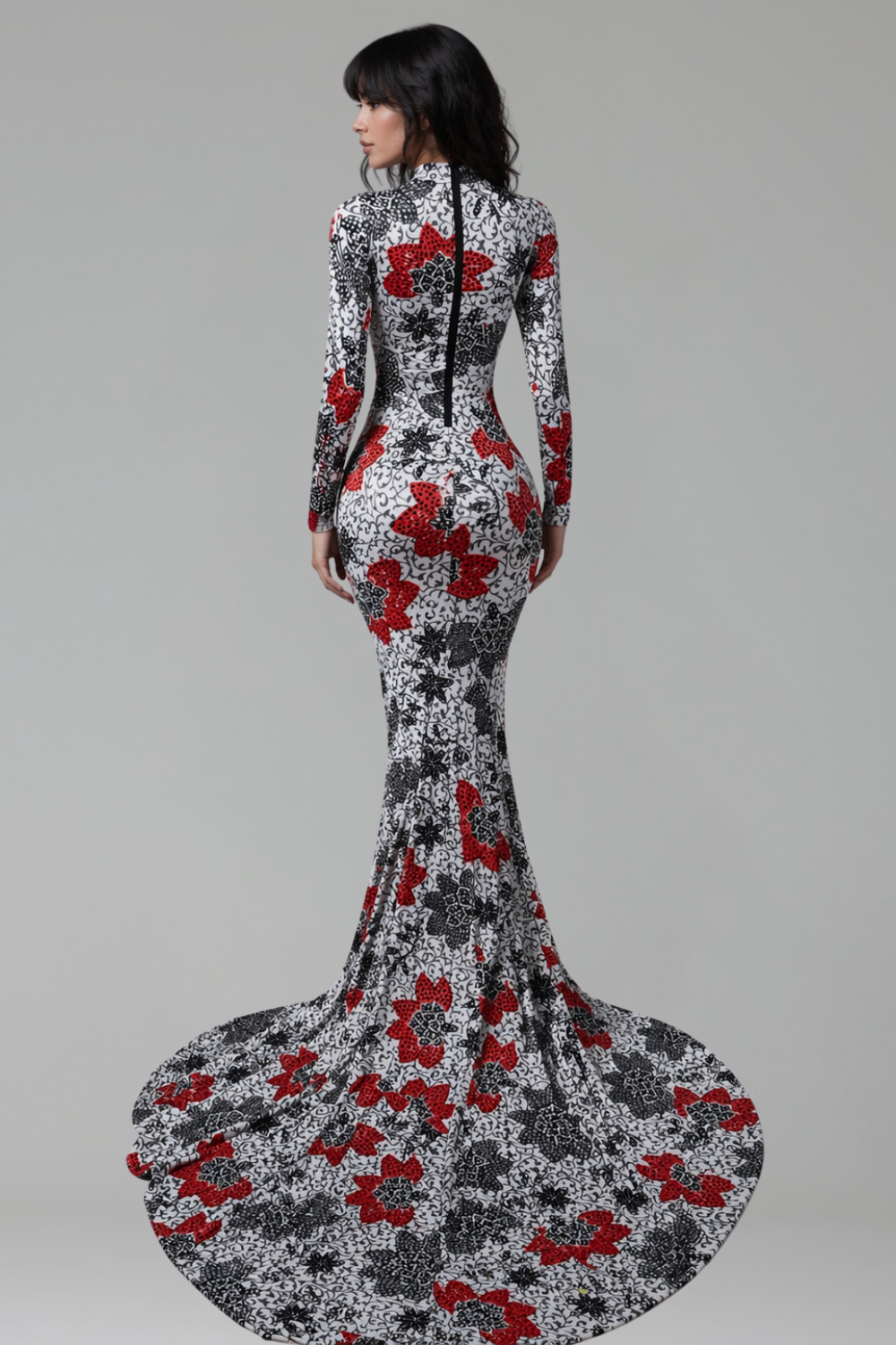 Floral Embroidered High Neck Mermaid Gown - LAROSABRIDE