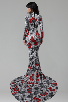 Floral Embroidered High Neck Mermaid Gown - LAROSABRIDE