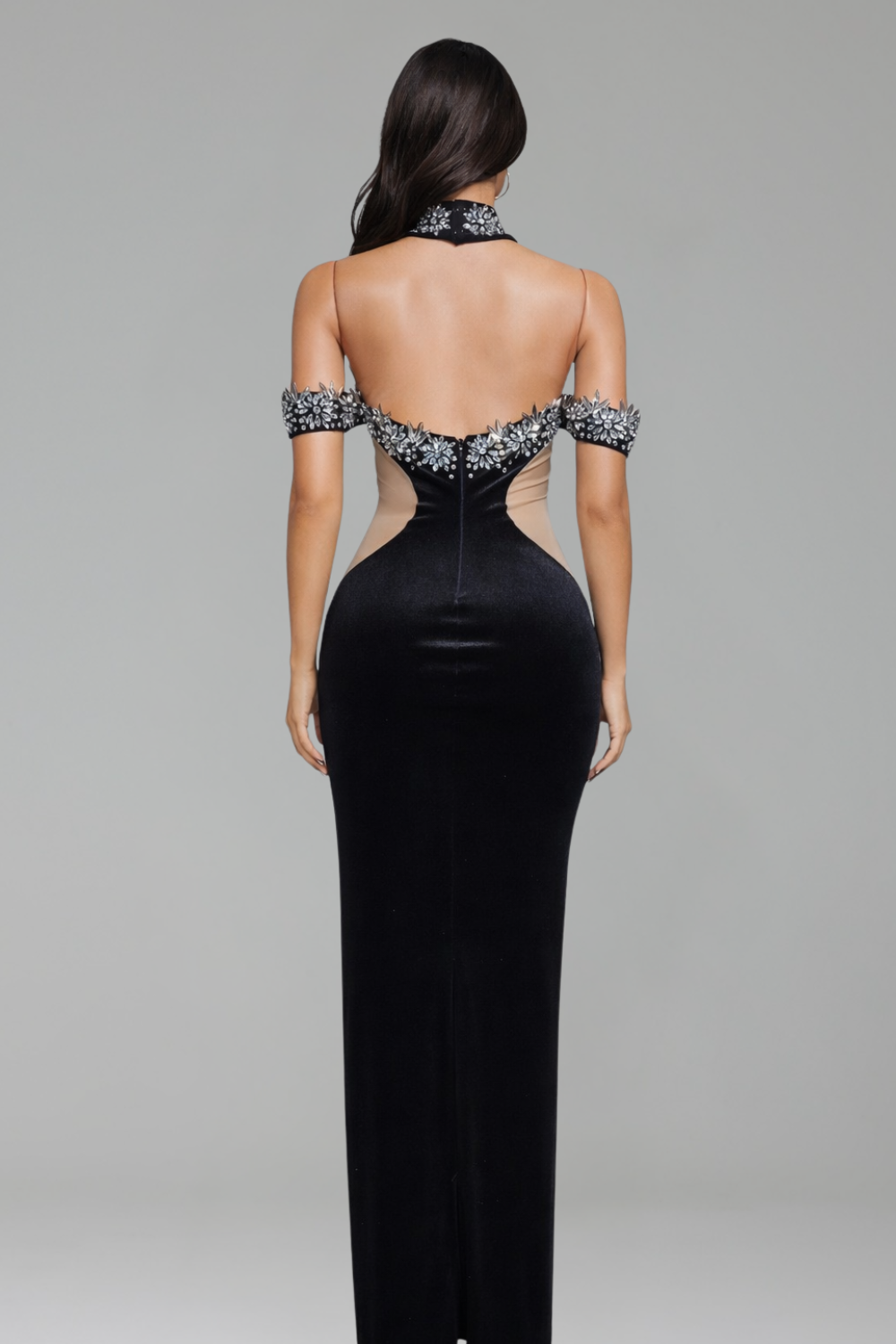 High-Neck Embellished Column Gown-Larosabride