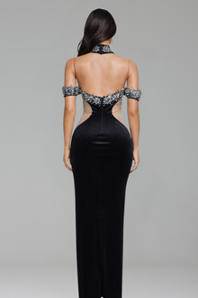 High-Neck Embellished Column Gown-Larosabride