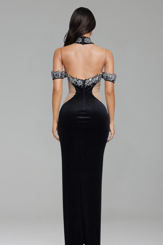 High-Neck Embellished Column Gown