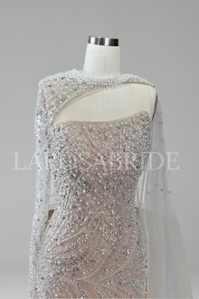 Beaded Mermaid Gown with Cape - LAROSABRIDE