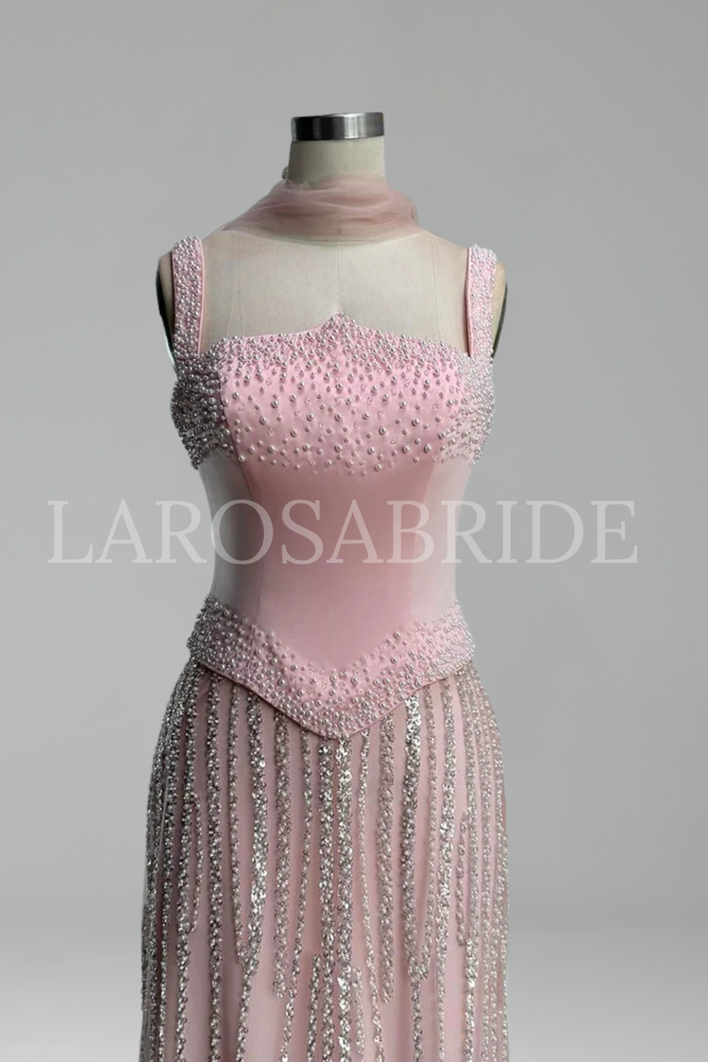 Beaded Pearl Mermaid Evening Gown - LAROSABRIDE