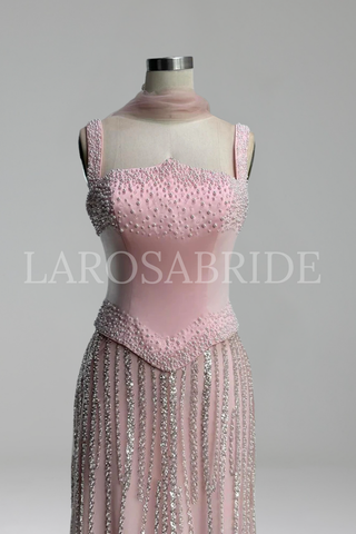 Beaded Pearl Mermaid Evening Gown - LAROSABRIDE