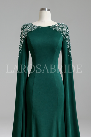Satin Mermaid Cape Sleeve Dress
