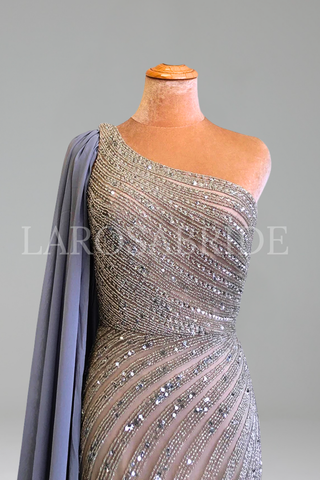 One-Shoulder Beaded Split Gown - LAROSABRIDE