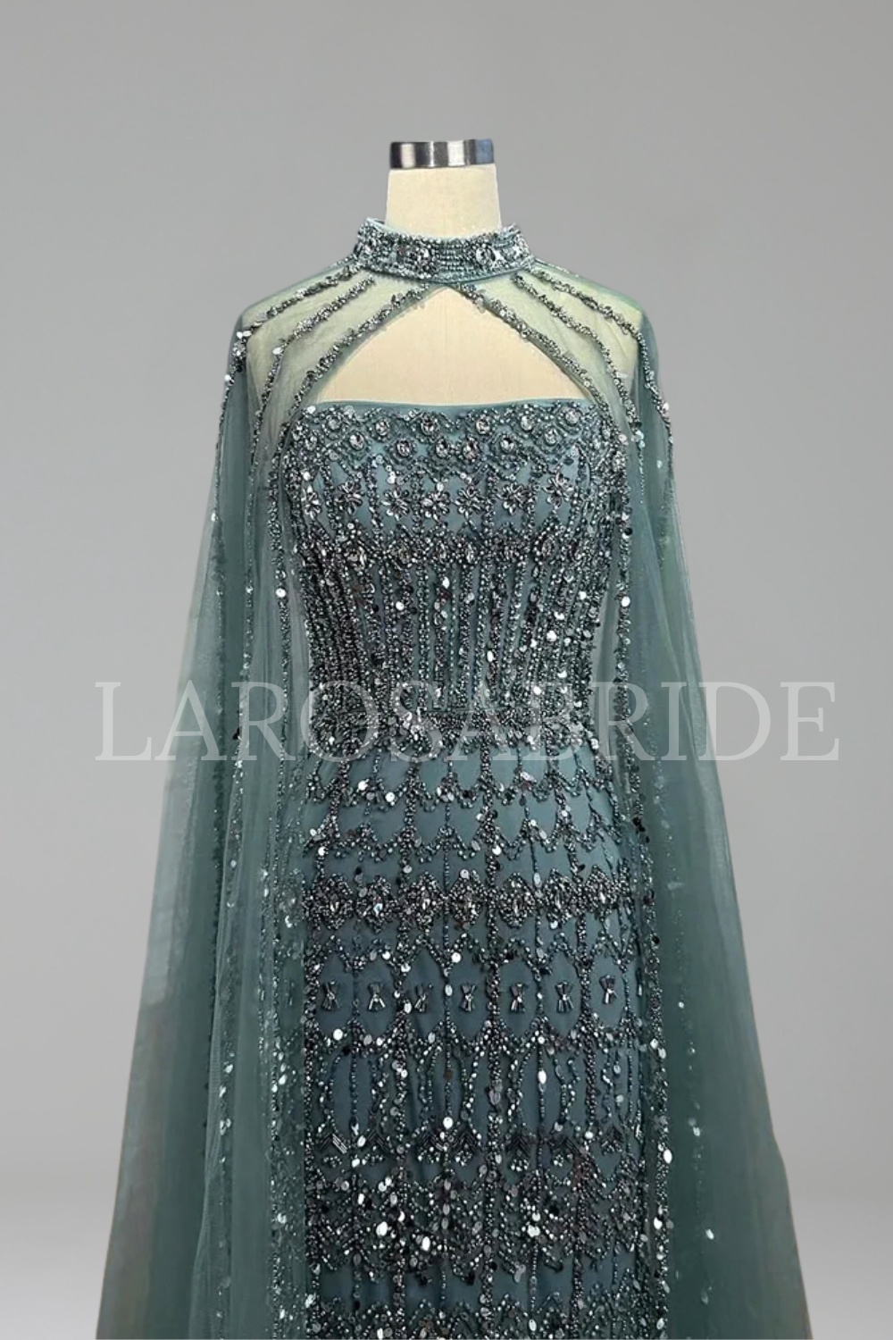 Beaded Mermaid Cape Dress - LAROSABRIDE