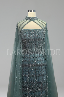Beaded Mermaid Cape Dress - LAROSABRIDE