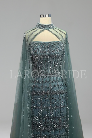 Beaded Mermaid Cape Dress - LAROSABRIDE