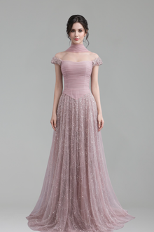 A-Line Cape Evening Dress-Larosabride