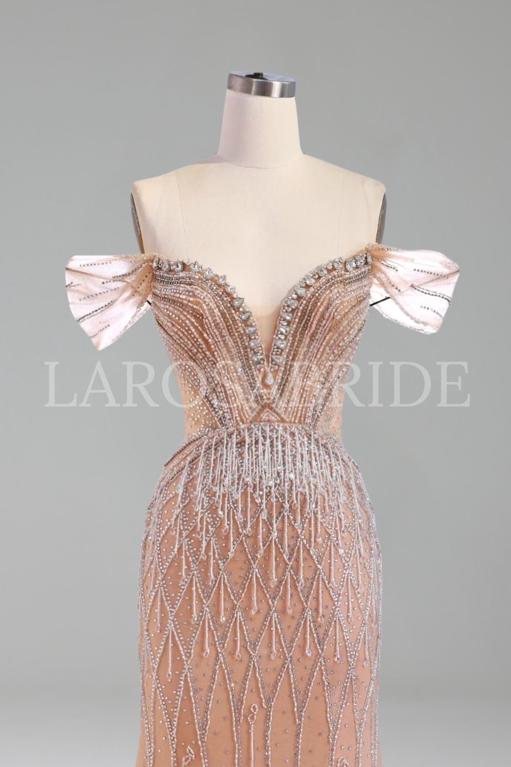 Off-Shoulder Beaded Tassel Gown - LAROSABRIDE