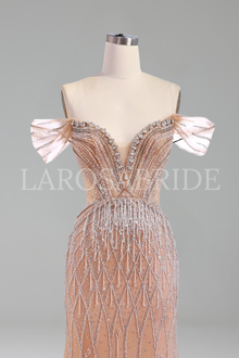 Off-Shoulder Beaded Tassel Gown - LAROSABRIDE