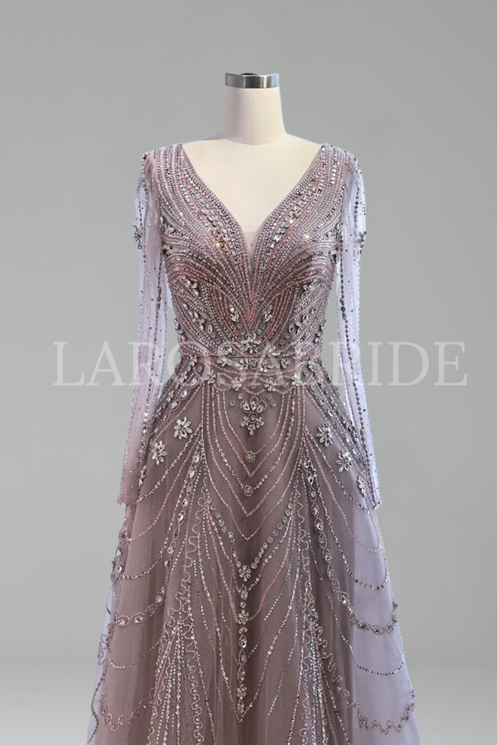 V Neck Beaded A-Line Dress - LAROSABRIDE