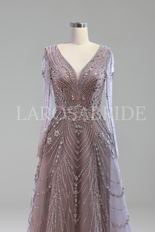 V Neck Beaded A-Line Dress - LAROSABRIDE