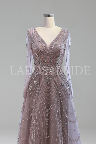 V Neck Beaded A-Line Dress - LAROSABRIDE