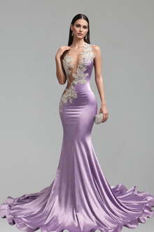 Sheer Appliqu� Mermaid Satin Gown - LAROSABRIDE
