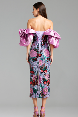 Floral Embroidered Strapless Midi Dress