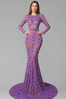 Multicolor Gem Embellished Mermaid Gown - LAROSABRIDE