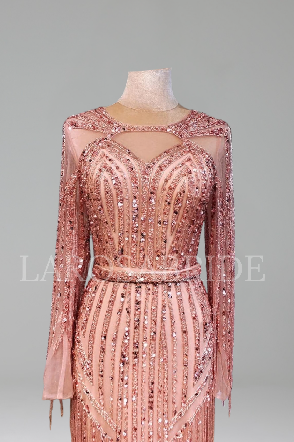 Beaded Tassel Mermaid Evening Gown - LAROSABRIDE
