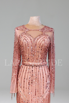Beaded Tassel Mermaid Evening Gown - LAROSABRIDE