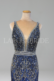Feather Beaded Mermaid Gown - LAROSABRIDE