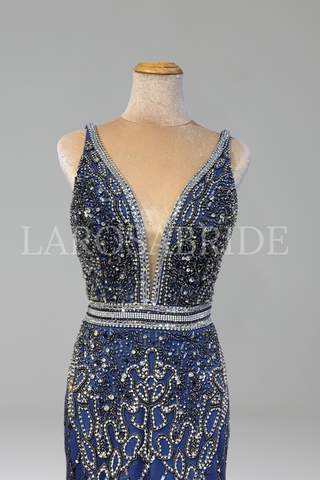 Feather Beaded Mermaid Gown - LAROSABRIDE