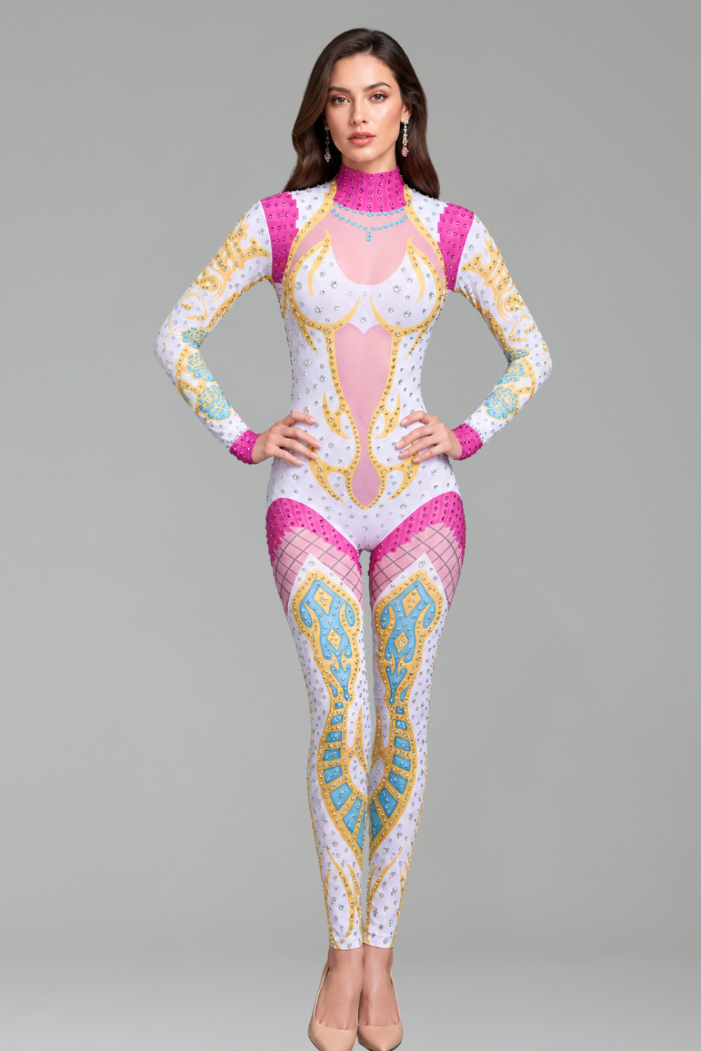 Multicolor Embellished Sheer Bodysuit - LAROSABRIDE