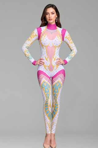Multicolor Embellished Sheer Bodysuit - LAROSABRIDE