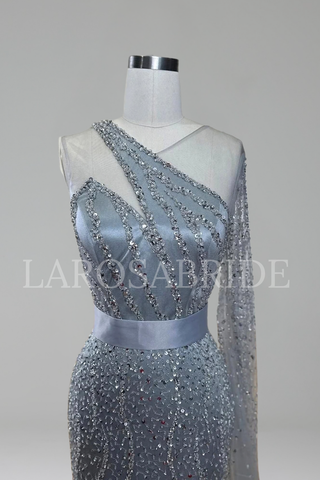 Feather Beaded Mermaid Dress - LAROSABRIDE