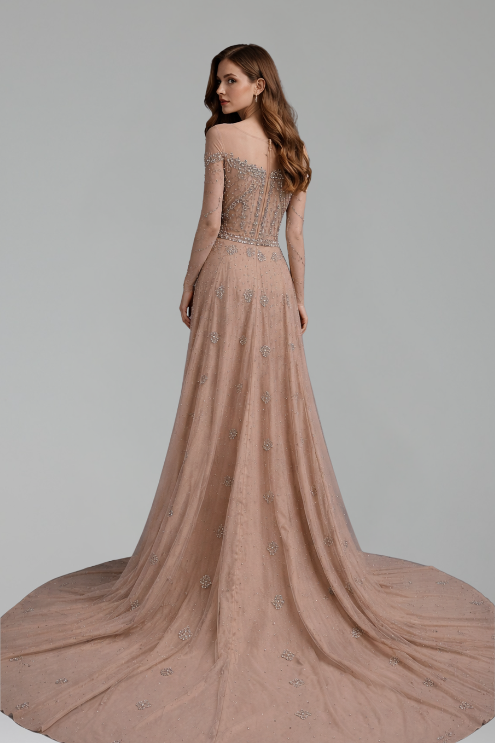 Beaded Long-Sleeve Dress-Larosabride