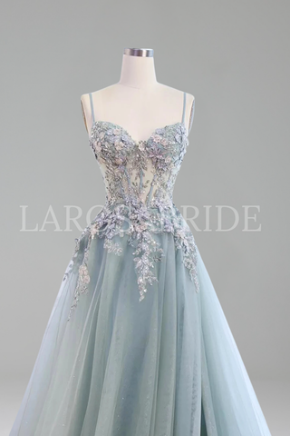 Appliqu� Beaded A-Line Split Gown - LAROSABRIDE
